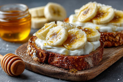 Вместо гренок на завтрак готовлю сладкие запеченные бутерброды: все просто &mdash; батон, йогурт и банан