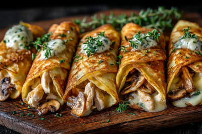 Блины-мешочки с жюльеном &mdash; праздничная подача для любимых! Тонкие блинчики, нежная начинка &mdash; топ красивых рецептов