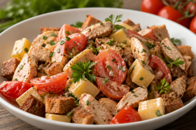 Салат из 3 ингредиентов и хлеба: простой, но очень вкусный. Только поджарить курочку