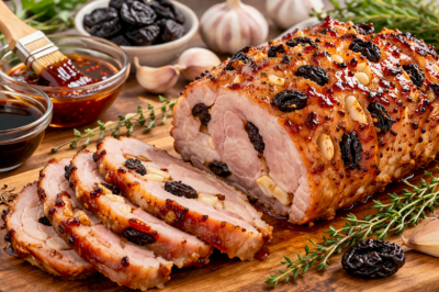 Свиной окорок с черносливом и чесноком &mdash; добавляю соевый соус в глазировку, и мясо получается как ресторанное